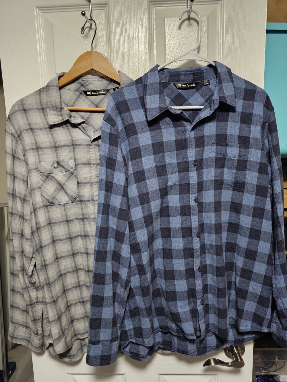 Travis Mathew Size XL Blue/Gray Plaid Cotton Long Sleeve Button Up Shirt X2